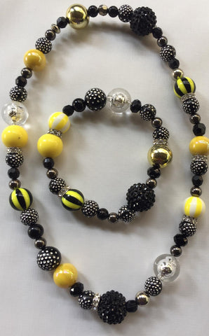LADIES MULTI-COLOR ELASTIC NECKLACE AND BRACELET SET